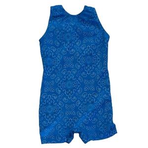 GK • Blue Paisley Biketard Leotard - Child Small